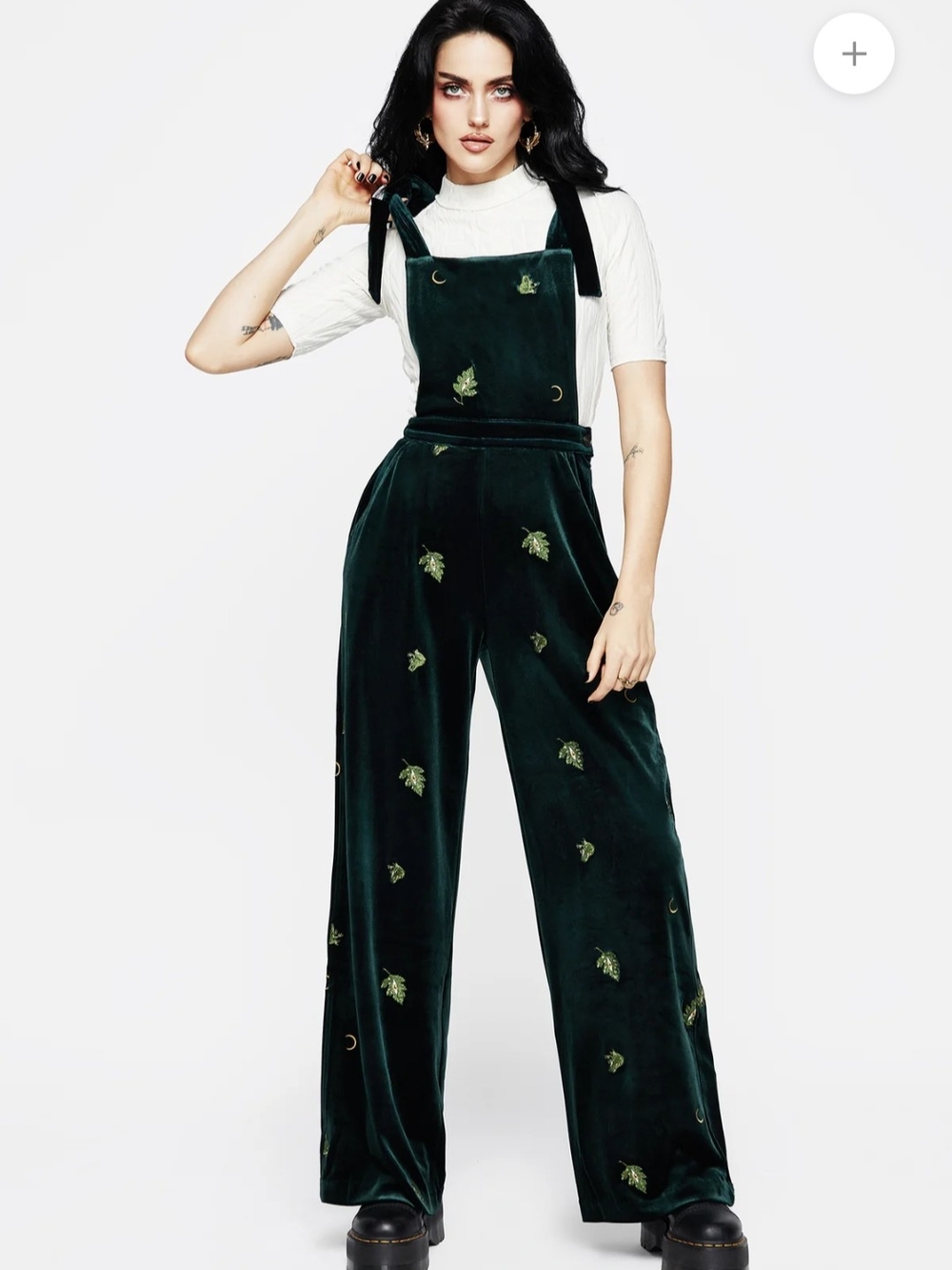 Swamplife Frog Embroidered Velour Wide Leg Dungarees